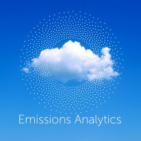 Cloud against blue sky and dotted circle for Emissions Analytics created by Stephen Charlton at Clarity Accelerated. www.clarityaccelerated.com